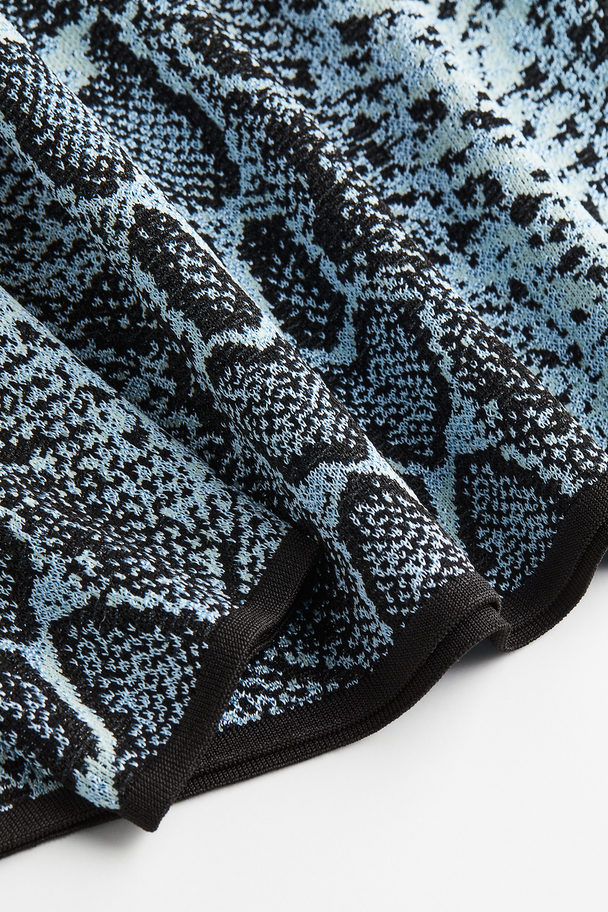 H&M Jacquard-knit Jumper Turquoise/snakeskin-patterned