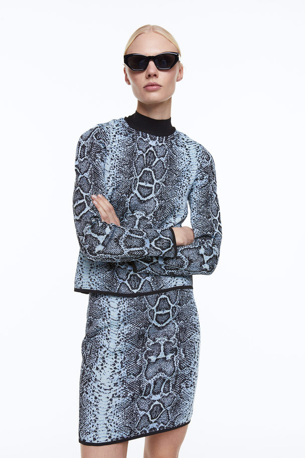 H&M Jacquard-knit Jumper Turquoise/snakeskin-patterned