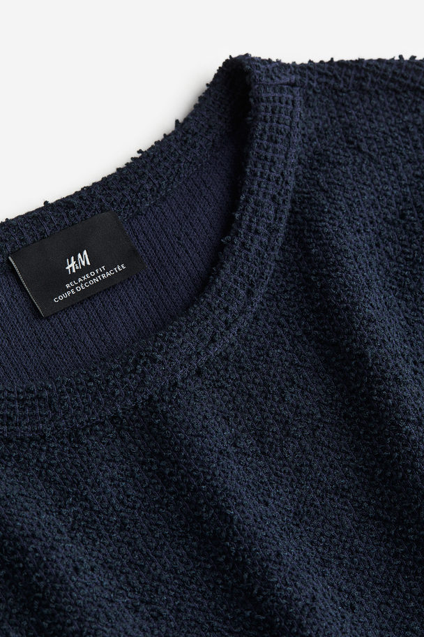 H&M Langarmshirt mit Struktur in Relaxed Fit Marineblau