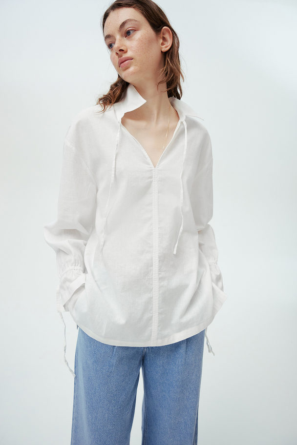H&M Linen-blend Blouse White