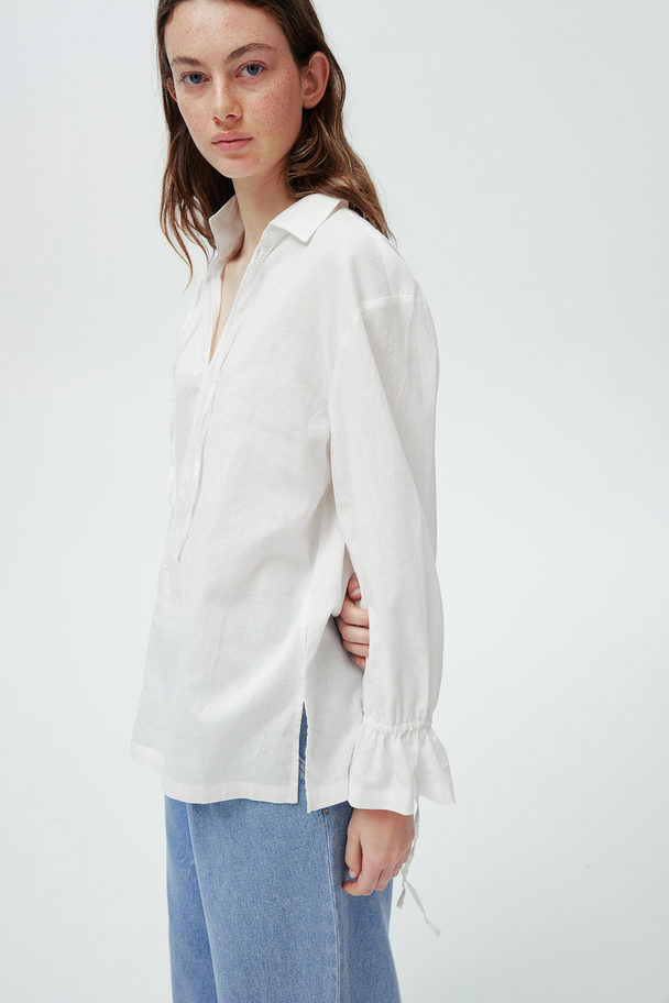H&M Bluse aus Leinenmix Weiß