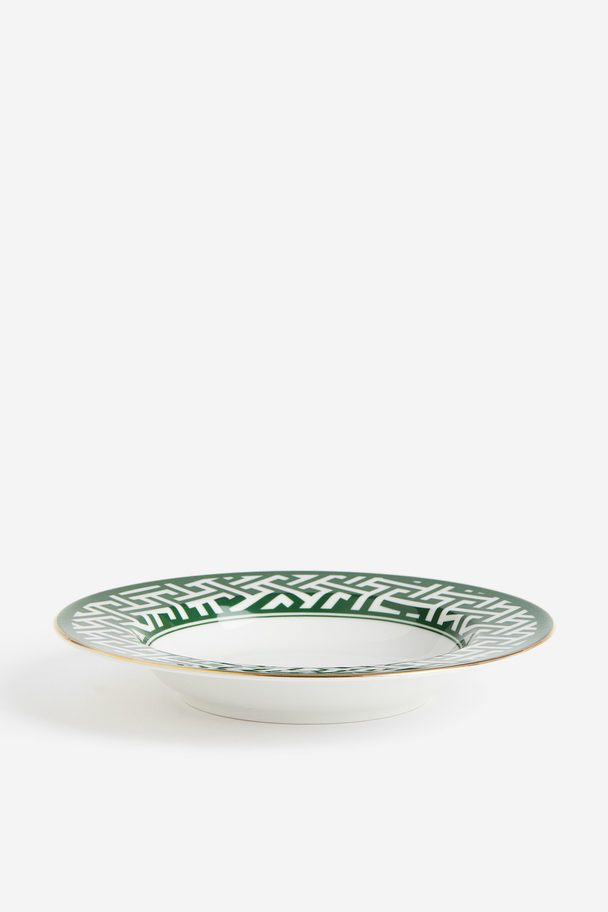 H&M HOME Dyp Tallerken I Porselen Grønn/mønstret