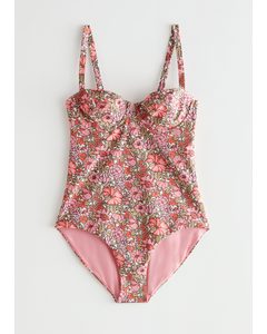 Printed Bustier Swimsuit Pink Florals