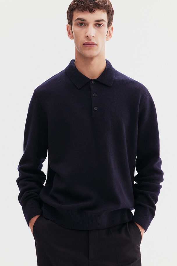 H&M Regular Fit Wool Polo Jumper Dark Blue
