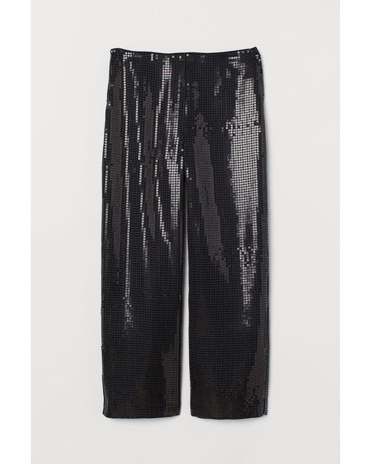 H&M Wide Trousers With Sequins Black