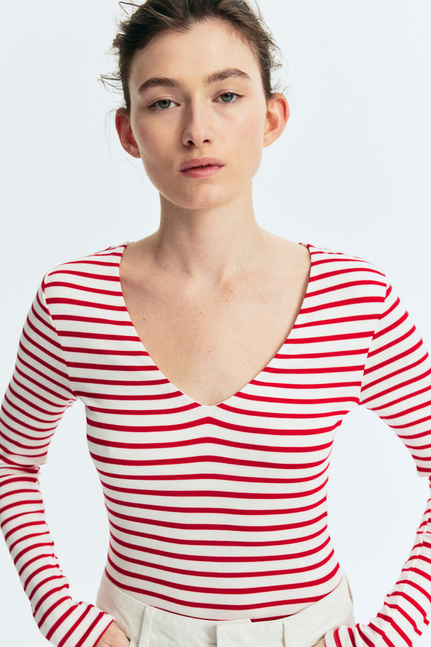 H&M V-neck Bodysuit Red/striped