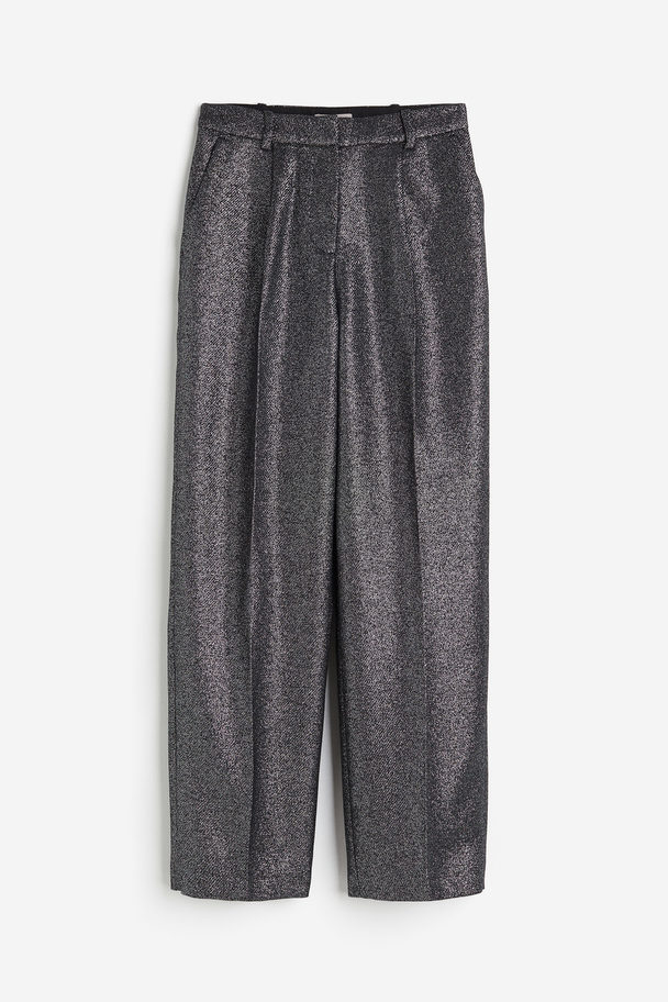 H&M Shimmering Trousers Dark Grey/silver-coloured
