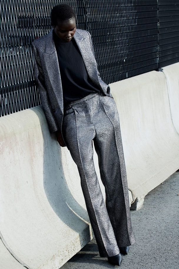 H&M Shimmering Trousers Dark Grey/silver-coloured