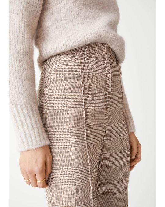 & Other Stories Checked Linen Trousers Beige Checks
