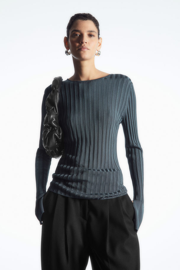 COS Rib-knit Long-sleeved Top Dark Turquoise