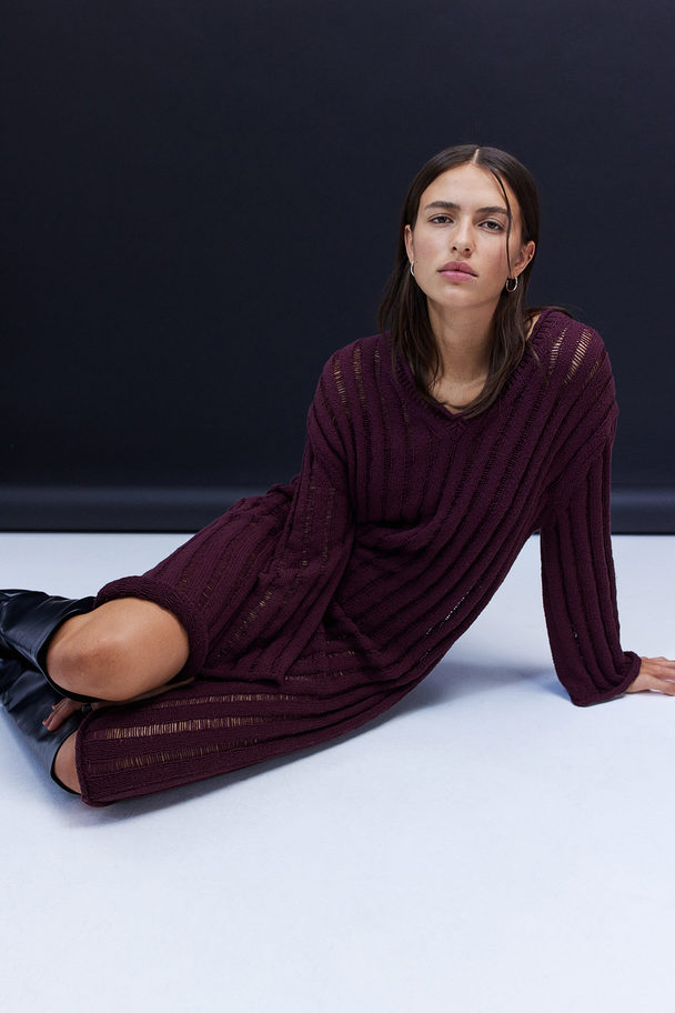 H&M Rib-knit Dress Burgundy