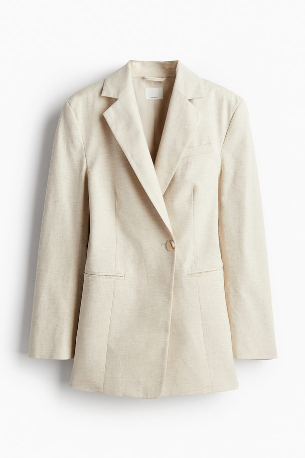 H&M Getailleerde Blazer Van Linnenmix Lichtbeige