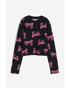 Tricot Top Met Print Zwart/barbie