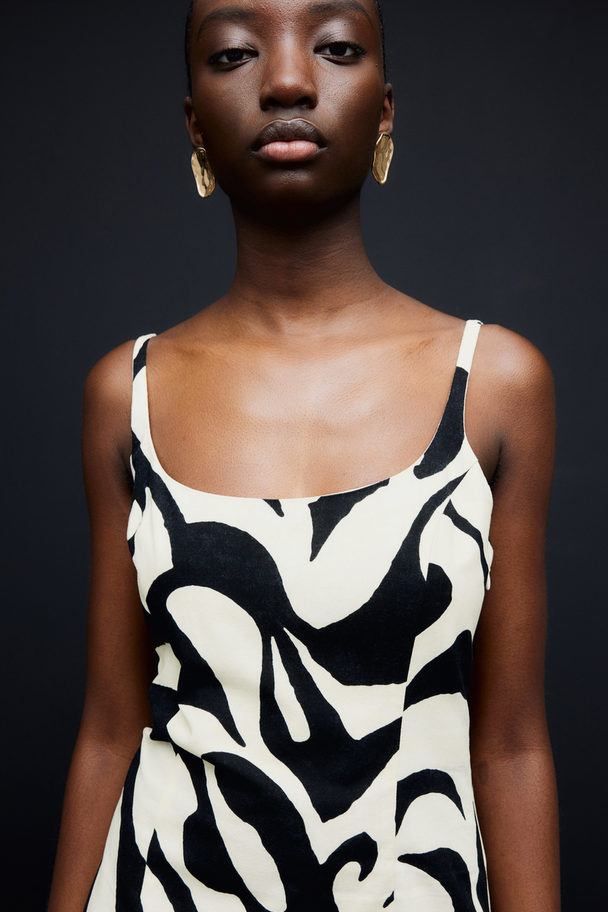 H&M Strappy Dress Cream/black Patterned