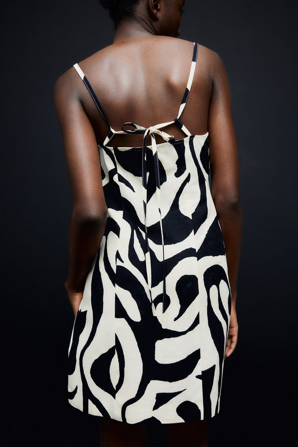 H&M Strappy Dress Cream/black Patterned
