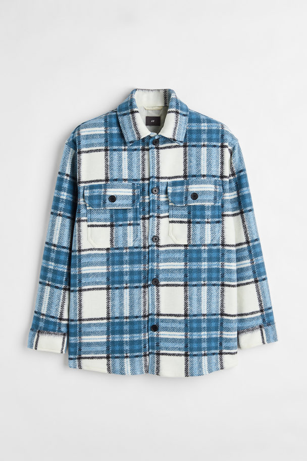 H&M Relaxed Fit Overshirt White/blue Checked