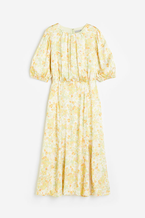 H&M Kleid mit Raffungen Gelb/Gemustert