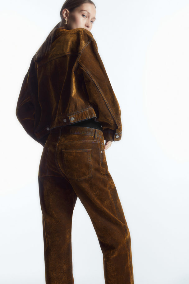 COS Amp Flocked-denim Jeans - Straight Rust Brown