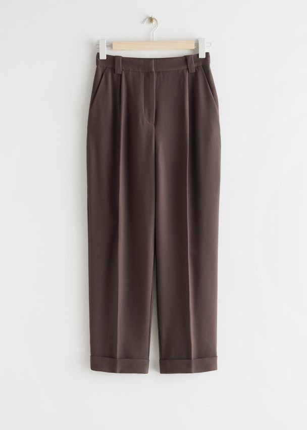 & Other Stories Tapered High Waist Trousers Dark Brown