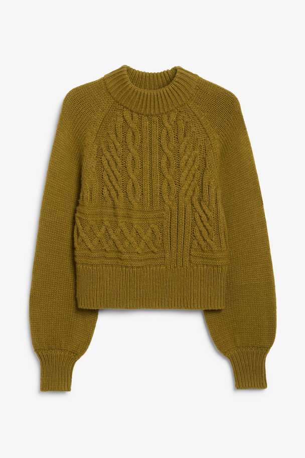 Monki Balloon Sleeve Knit Sweater Olive Green