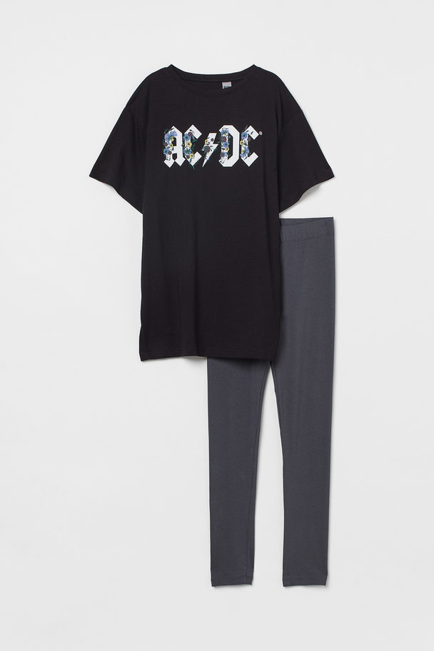 H&M Printed Pyjamas Black/ac/dc