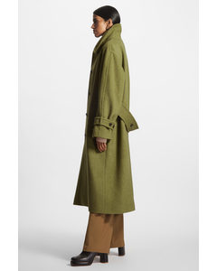 Tailored Herringbone Wool-blend Coat Green