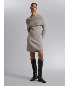 Schulterfreies Minikleid aus Wolle Hellbraun