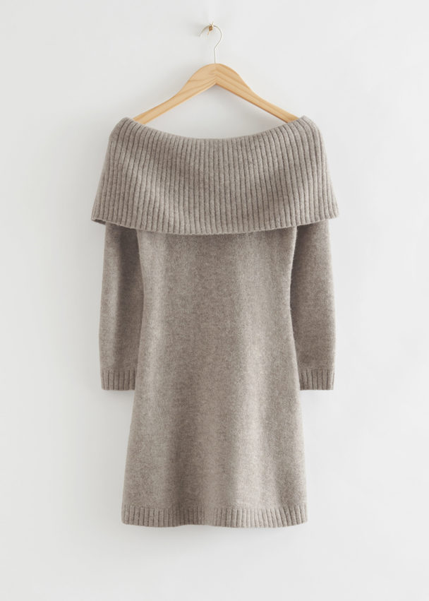 & Other Stories Off-shoulder Wool Mini Dress Light Brown