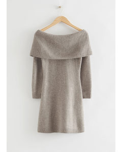 Off-shoulder Wool Mini Dress Light Brown