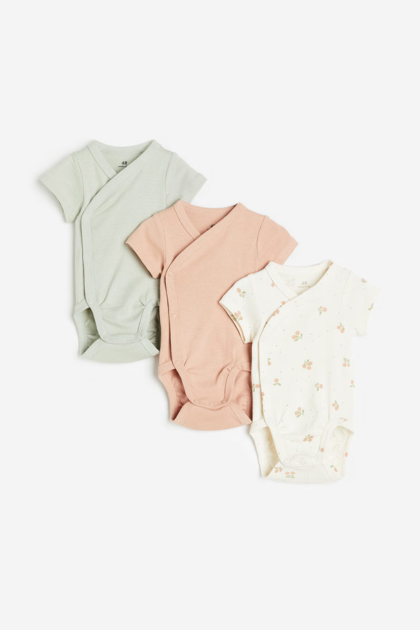 H&M 3-pack Wrapover Bodysuits Powder Pink/peaches