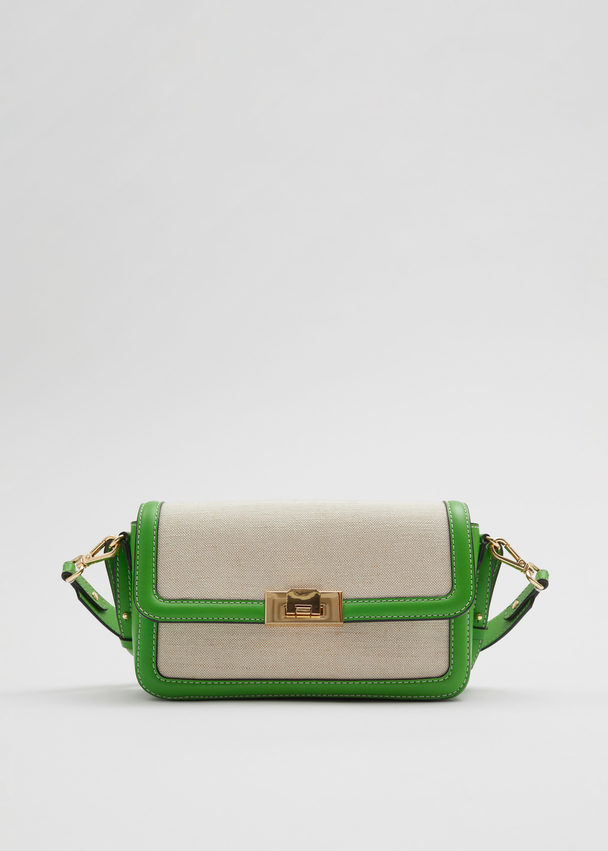 & Other Stories Leather Canvas Crossbody Bag Green Apple