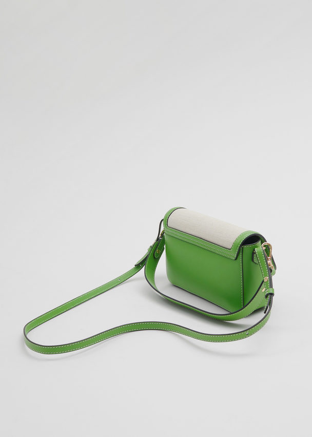 & Other Stories Leather Canvas Crossbody Bag Green Apple