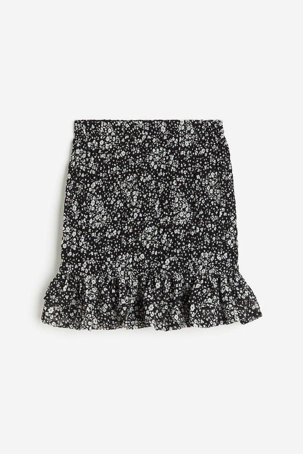 H&M Smocked Chiffon Skirt Black/floral