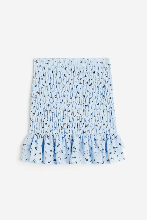 H&M Smocked Chiffon Skirt Light Blue/floral
