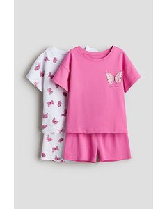 2-pack Printed Jersey Pyjamas Pink/butterflies