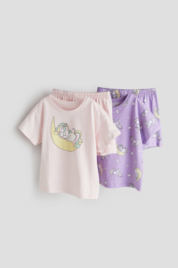 H&M Set Van 2 Tricot Pyjama's Met Print Lichtroze/eenhoorn