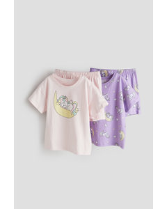 2-pack Printed Jersey Pyjamas Light Pink/unicorn