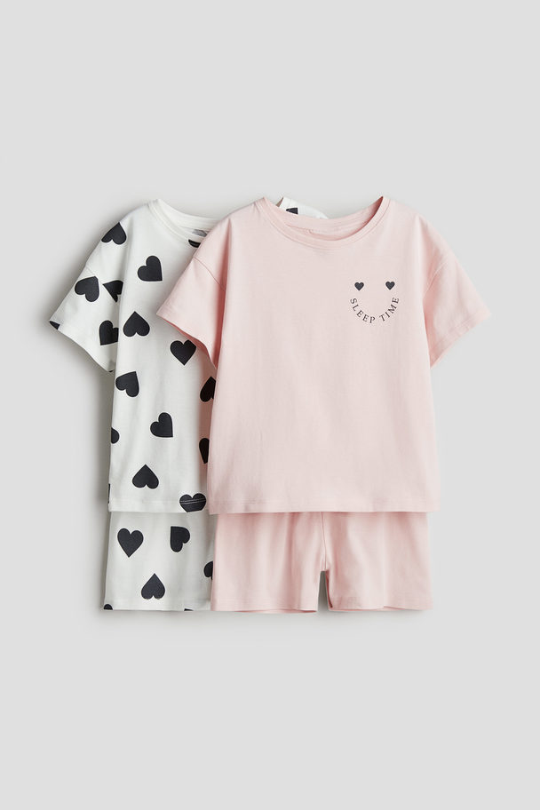 H&M 2-pack Pyjamas I Trikot Med Trykk Lys Rosa/sleep Time