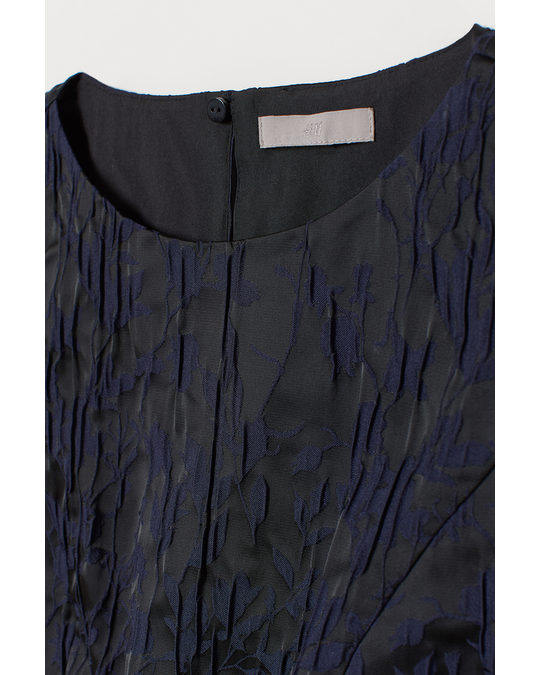 H&M Jacquard-weave Dress Black/blue Patterned