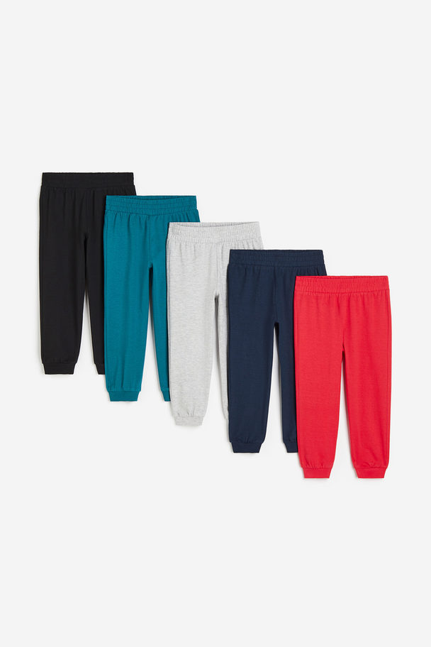 H&M 5-pack Cotton Jersey Joggers Red/dark Turquoise