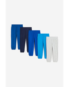 Set Van 5 Joggers Van Katoenen Tricot Helderblauw/marineblauw