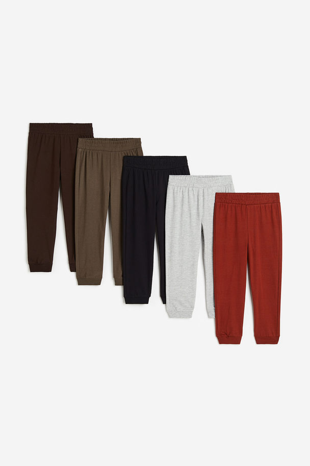 H&M 5-pack Cotton Jersey Joggers Dark Brown/brown