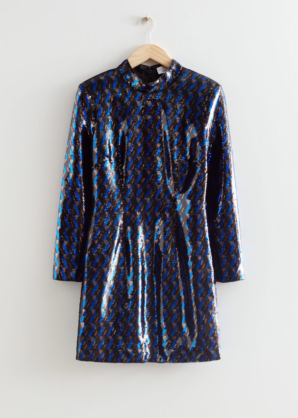 & Other Stories Getailleerde Mini-jurk Met Pailletten Blauwe Pailletten