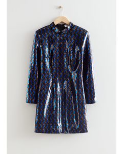 Getailleerde Mini-jurk Met Pailletten Blauwe Pailletten