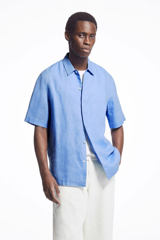 COS Short-sleeved Linen Shirt Blue