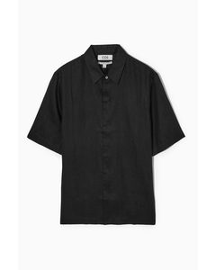 Short-sleeved Linen Shirt  Black