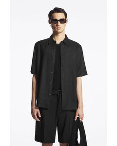 Short-sleeved Linen Shirt Black