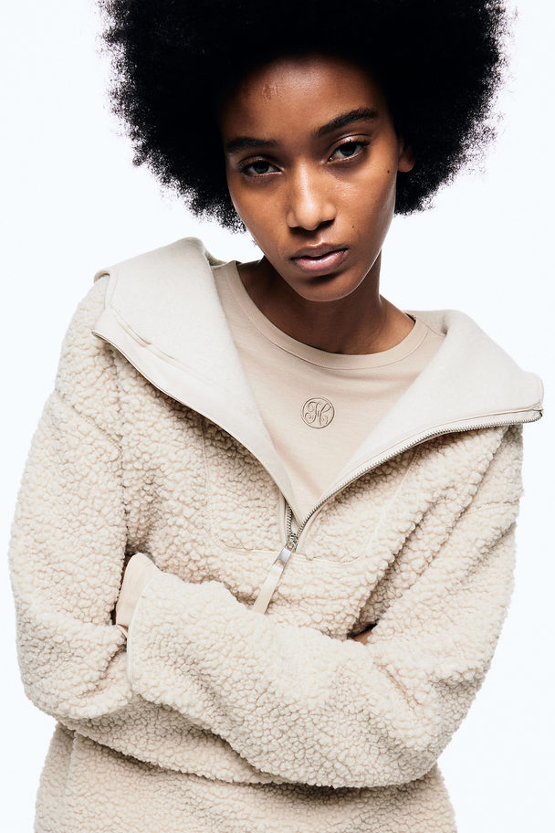 H&M Oversized Capuchonsweater Van Fleece Lichtbeige