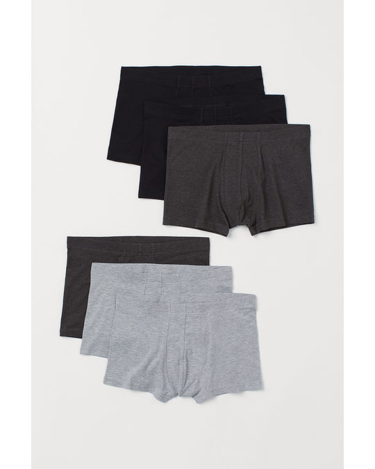 H&M 6-pack Short Cotton Trunks Black/grey Marl