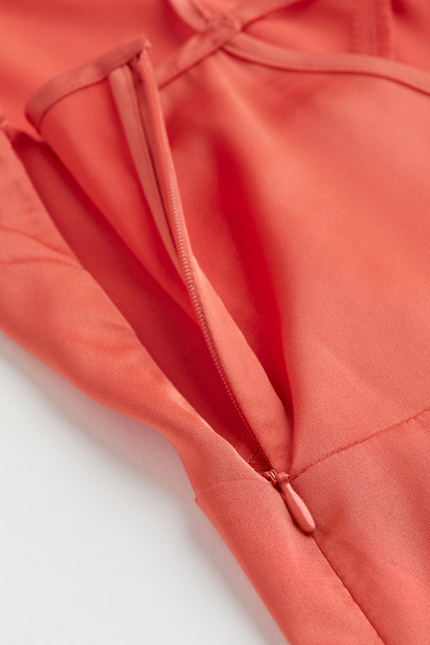 H&M V-neck Satin Slip Dress Fire Orange